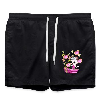 Cat Adventure Children Child Boat Holidays Summer - Swim Trunks - black - Front - AI Model Male 185 light (185cm)