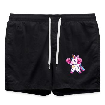 Niedliches Boxendes Einhorn - Badeshorts - Schwarz - Vorne - AI Model Male 185 light (185cm)