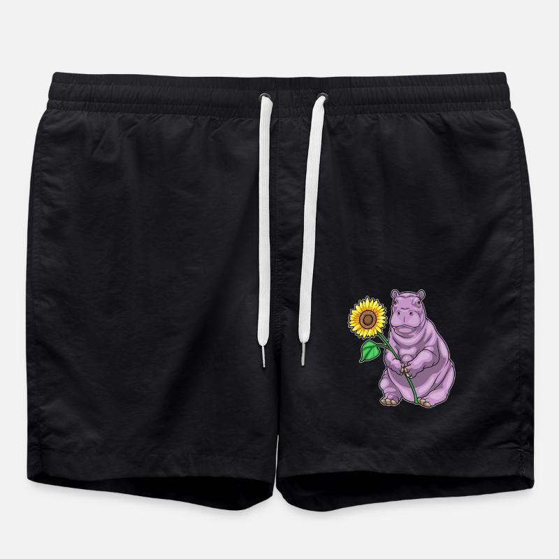 Nilpferd Sonnenblume Blumen - Badeshorts - Schwarz