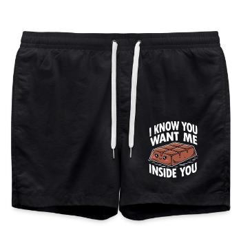 I Know You Want Me Inside You Chocolate Funny Cute - Swim Trunks - black - Front - AI Model Male 185 light (185cm)