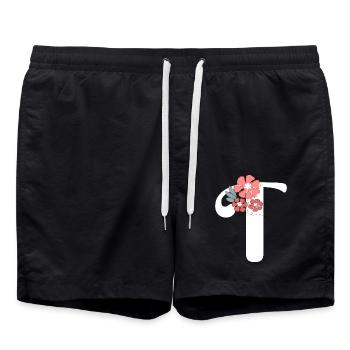 Lettre t fleurs minimalistes - Short de bain - noir - Devant - AI Model Male 185 light (185cm)