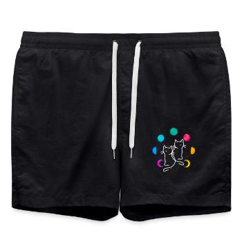 Retro Katzen Mondphase Mondphasen Katze Vintage - Badeshorts - Schwarz - Vorne - AI Model Male 185 light (185cm)