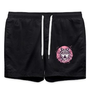 Loup en fleurs de cerisier - Short de bain - noir - Devant - AI Model Male 185 light (185cm)