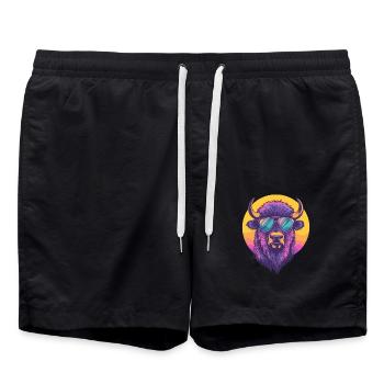 Bison mit Sonnenbrille - Badeshorts - Schwarz - Vorne - AI Model Male 185 light (185cm)