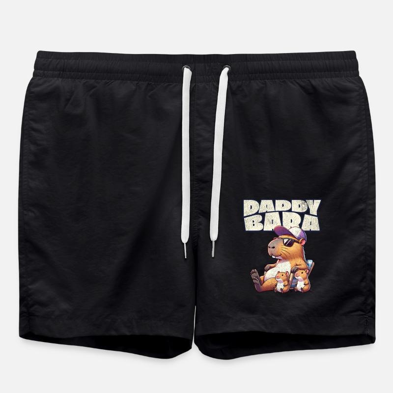 Daddybara Capybara Father Dad - Swim Trunks - black