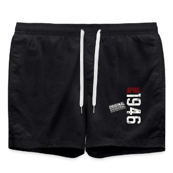 80. Geburtstag Original April Jahrgang 1946 - Badeshorts - Schwarz - Vorne - AI Model Male 185 light (185cm)