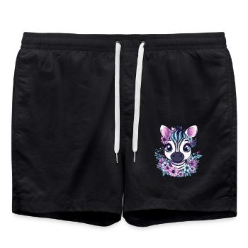 Zebra face with flowers - Swim Trunks - black - Front - AI Model Male 185 light (185cm)