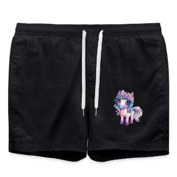 Poney arc-en-ciel avec des fleurs - Short de bain - noir - Devant - AI Model Male 185 light (185cm)
