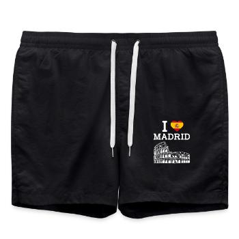 J’aime Madrid Espagne Coeur Drapeau Amoureux Colisée Jeu de mots - Short de bain - noir - Devant - AI Model Male 185 light (185cm)