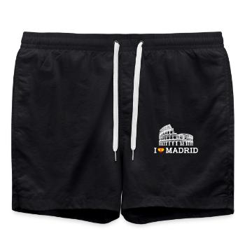 Ich liebe Madrid Kolosseum Liebhaber Cool Heart Flagge Wortspiel - Badeshorts - Schwarz - Vorne - AI Model Male 185 light (185cm)