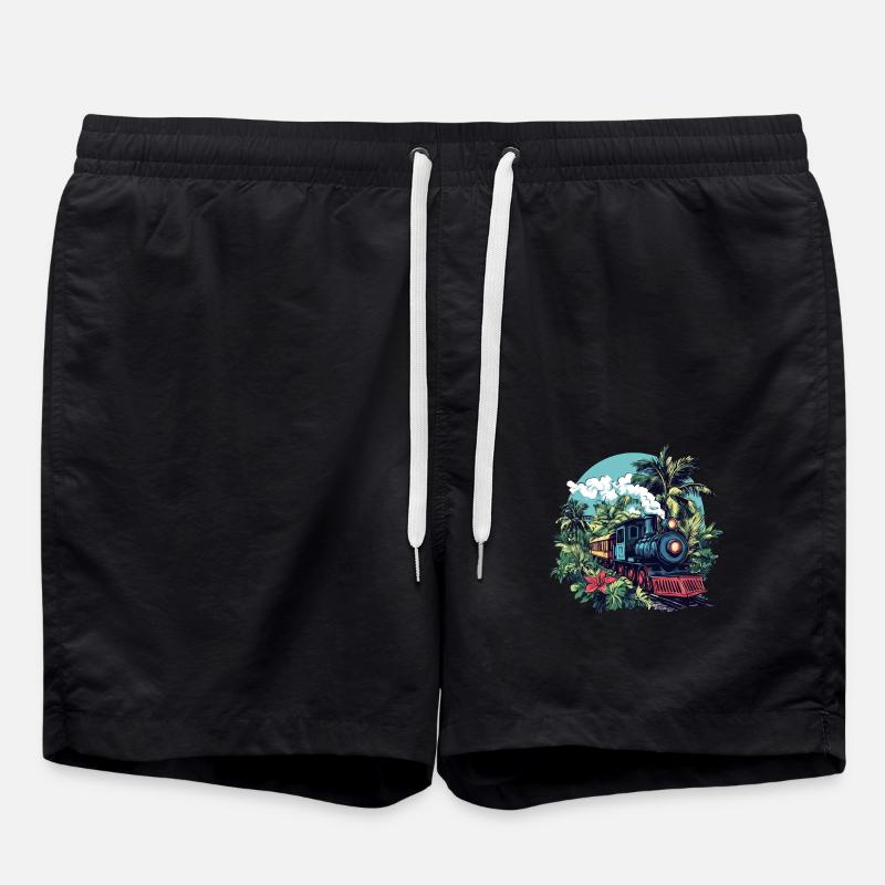 Dampflok durch Palmen - Badeshorts - Schwarz