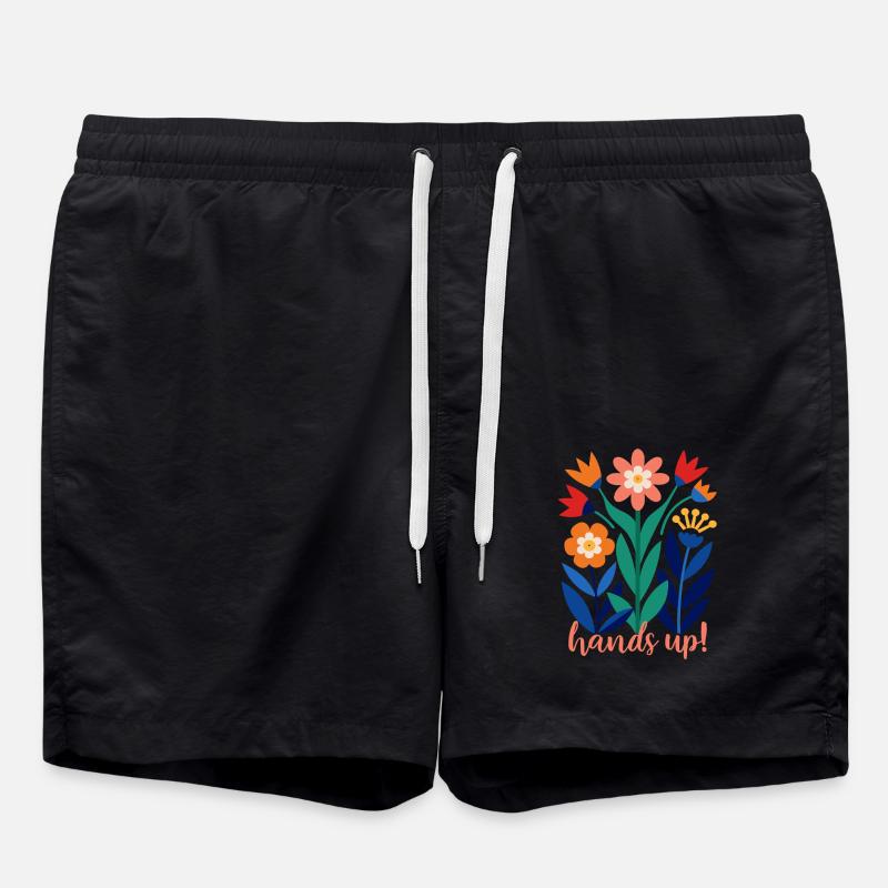 Flowers - Spring - Summer - Blossoms - Swim Trunks - black