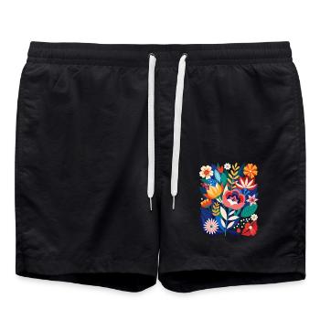 Fleurs - Printemps - Été - Fleurs - Short de bain - noir - Devant - AI Model Male 185 light (185cm)