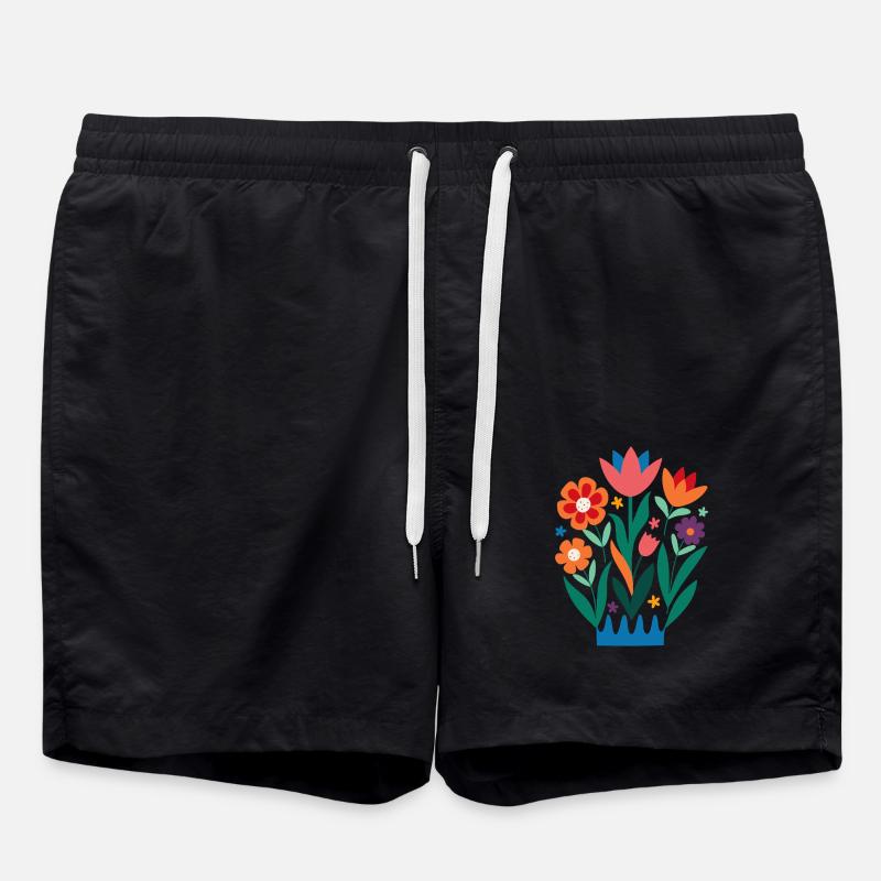 Flowers - Spring - Summer - Swim Trunks - black
