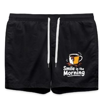 COFFEE MUGS, SMILE IN THE MORNING - Swim Trunks - black - Front - AI Model Male 185 light (185cm)