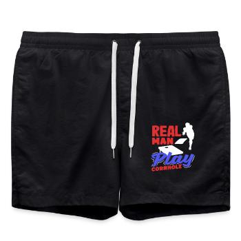 Echte Männer Spielen Cornhole Liebhaber - Badeshorts - Schwarz - Vorne - AI Model Male 185 light (185cm)