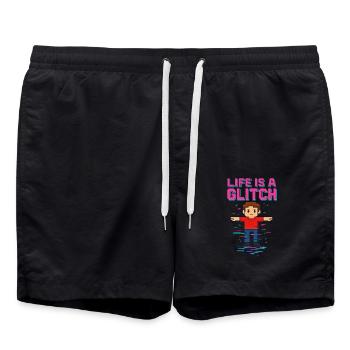 Life Is a Glitch – Das Leben ist ein Glitch - Short de bain - noir - Devant - AI Model Male 185 light (185cm)