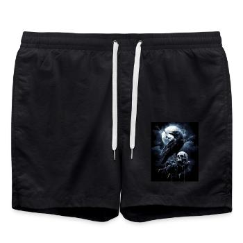 Corbeau Crâne Lune Gothique Noir Corbeau - Short de bain - noir - Devant - AI Model Male 185 light (185cm)