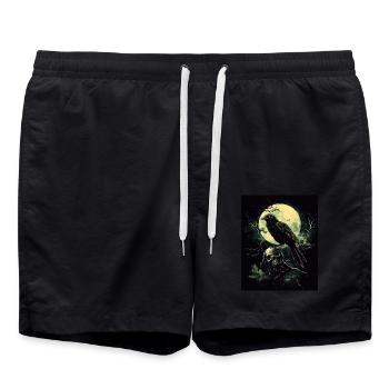 Corbeau Crâne Lune Gothique Noir Corbeau - Short de bain - noir - Devant - AI Model Male 185 light (185cm)