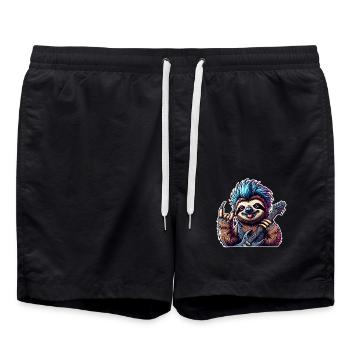 Faultier Rock and Roll Gitarrist - Badeshorts - Schwarz - Vorne - AI Model Male 185 light (185cm)