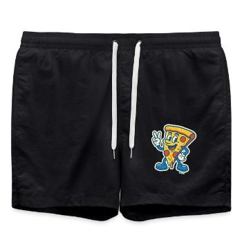 Grinsende Pizza mit Peace-Zeichen - Badeshorts - Schwarz - Vorne - AI Model Male 185 light (185cm)