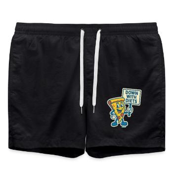 retro cartoon pizza Protest: „Nieder mit Diäten" - Badeshorts - Schwarz - Vorne - AI Model Male 185 light (185cm)