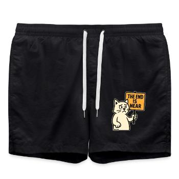 Traurige Katze mit „Das Ende naht“ - Badeshorts - Schwarz - Vorne - AI Model Male 185 light (185cm)