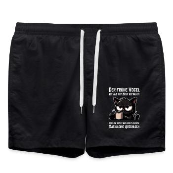 Kaffee, Genervtheit, Katze – Mehr Sarkasmus bitte - Badeshorts - Schwarz - Vorne - AI Model Male 185 light (185cm)