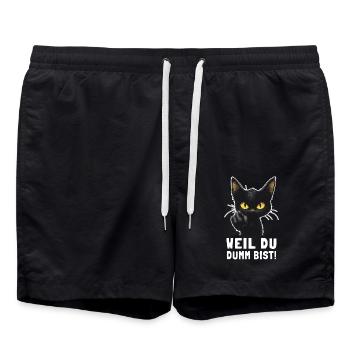 Schwarze Katze sagt’s dir: Dumm bist du! - Badeshorts - Schwarz - Vorne - AI Model Male 185 light (185cm)