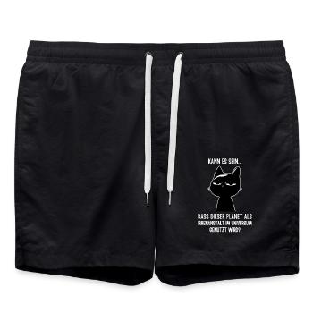 Dieser Planet ist echt 'ne Irrenanstalt - Katze - Badeshorts - Schwarz - Vorne - AI Model Male 185 light (185cm)