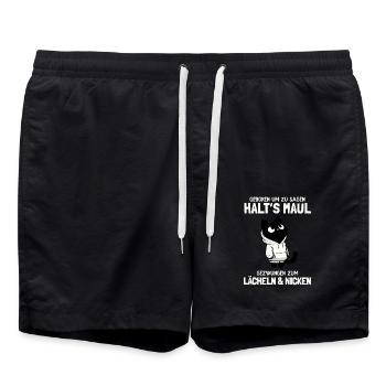 Geboren zu sagen Halt's Maul - Katze mit Hoodie - Badeshorts - Schwarz - Vorne - AI Model Male 185 light (185cm)