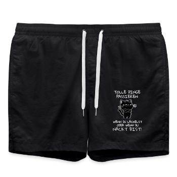 Katze in Badass-Pose – Tolle Dinge passieren dir - Badeshorts - Schwarz - Vorne - AI Model Male 185 light (185cm)