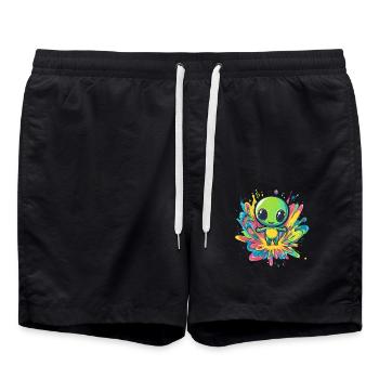 Bunter Alien auf Farbspritzer - Badeshorts - Schwarz - Vorne - AI Model Male 185 light (185cm)