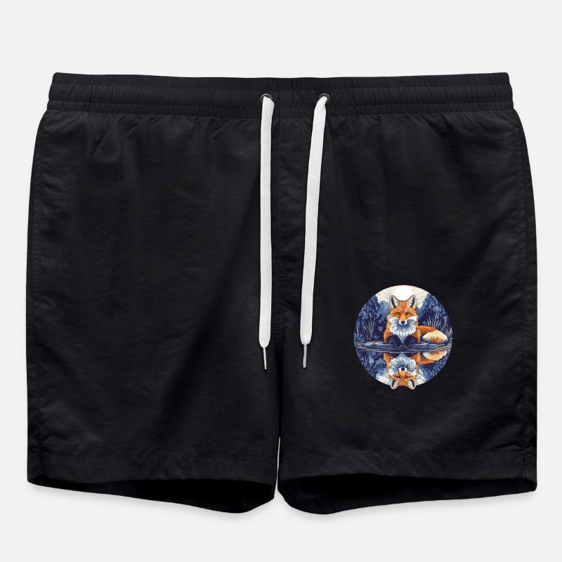 Fuchs mit Spiegelbild - Badeshorts - Schwarz