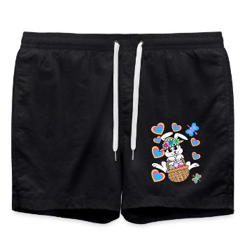 Oeufs de lapin de Pâques rétro Bunny Bunny Bunny - Short de bain - noir - Devant - AI Model Male 185 light (185cm)