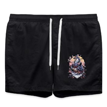Majestueux aigle samouraï avec fleurs de cerisier et - Short de bain - noir - Devant - AI Model Male 185 light (185cm)