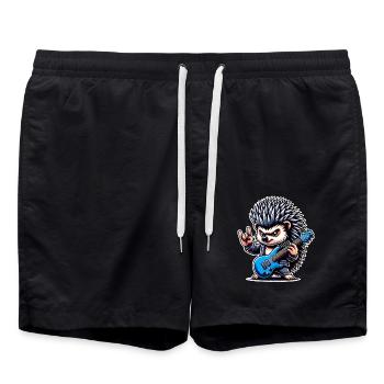 Igel Rock and Roll Gitarrist - Badeshorts - Schwarz - Vorne - AI Model Male 185 light (185cm)