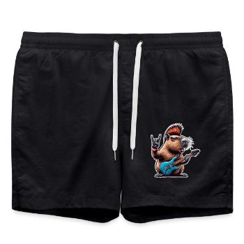 Capybara Rock and Roll Gitarrist - Badeshorts - Schwarz - Vorne - AI Model Male 185 light (185cm)