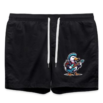 Ente Rock and Roll Gitarrist - Badeshorts - Schwarz - Vorne - AI Model Male 185 light (185cm)