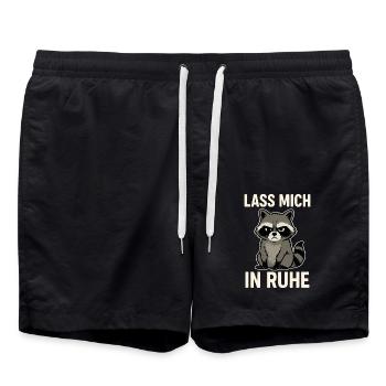 Waschbär mit Spruch – Lass mich in Ruhe - Badeshorts - Schwarz - Vorne - AI Model Male 185 light (185cm)