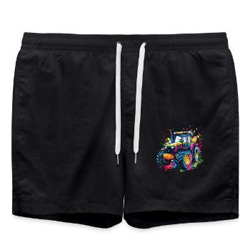 Bunter Traktor mit Farbklecksen - Badeshorts - Schwarz - Vorne - AI Model Male 185 light (185cm)