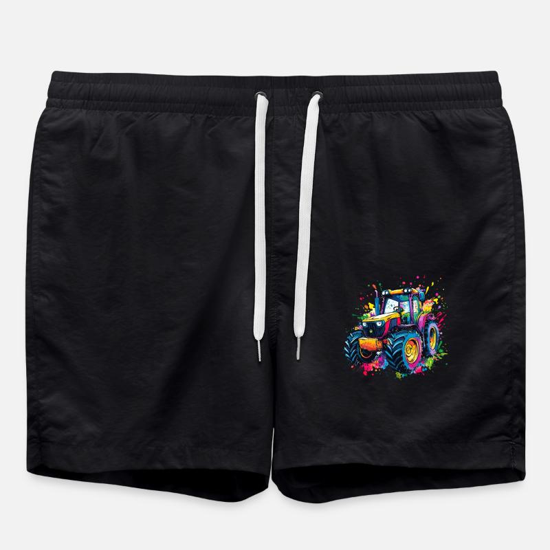 Bunter Traktor mit Farbklecksen - Badeshorts - Schwarz