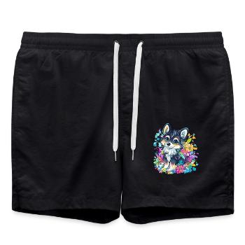 Bunter Husky mit Blumen - Badeshorts - Schwarz - Vorne - AI Model Male 185 light (185cm)