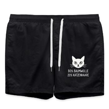 80 % coton – 20 % poils de chat - Short de bain - noir - Devant - AI Model Male 185 light (185cm)