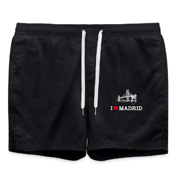 I Love Madrid Golden Gate Spain Lover Heart Flag - Swim Trunks - black - Front - AI Model Male 185 light (185cm)