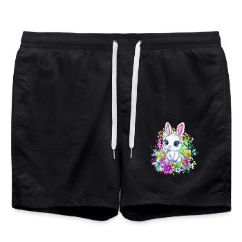 Regenbogen-Hase im Blumenfeld - Badeshorts - Schwarz - Vorne - AI Model Male 185 light (185cm)