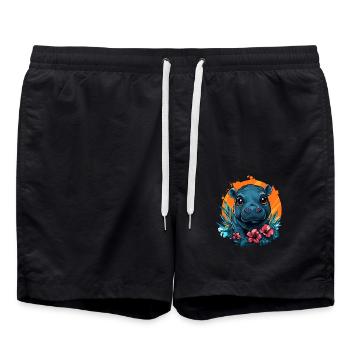 Baby Flusspferd mit Hibiskus - Badeshorts - Schwarz - Vorne - AI Model Male 185 light (185cm)