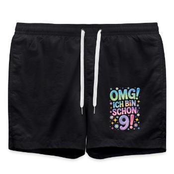 9. Geburtstag Mädchen OMG Ich Bin Schon 9 Jahre - Badeshorts - Schwarz - Vorne - AI Model Male 185 light (185cm)