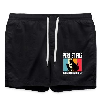 Vater und Sohn Katze Papa Katze Vintage Vatertag - Badeshorts - Schwarz - Vorne - AI Model Male 185 light (185cm)