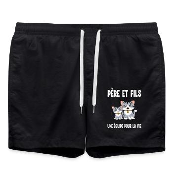 Father and Son Cat Dad Duo Matching Father's Day - Swim Trunks - black - Front - AI Model Male 185 light (185cm)